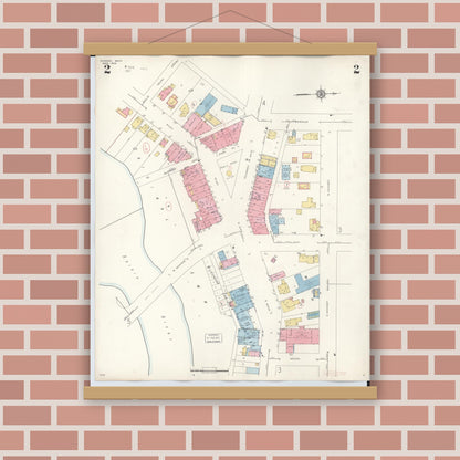 Old map wall art mockup — magnetic wood frame on brick wall — Sanborn Fire Insurance Map from Dundee, Monroe County, Michigan (1949), Sheet #0002