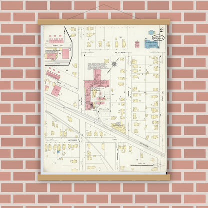 Old map wall art mockup — magnetic wood frame on brick wall — Sanborn Fire Insurance Map from Norwalk, Huron County, Ohio (1911), Sheet #0002