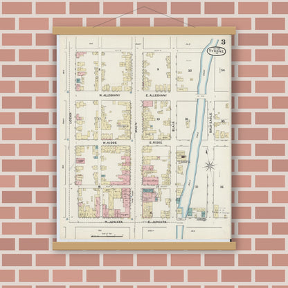 Old map wall art mockup — magnetic wood frame on brick wall — Sanborn Fire Insurance Map from Tyrone, Blair County, Pennsylvania (1891), Sheet #0003
