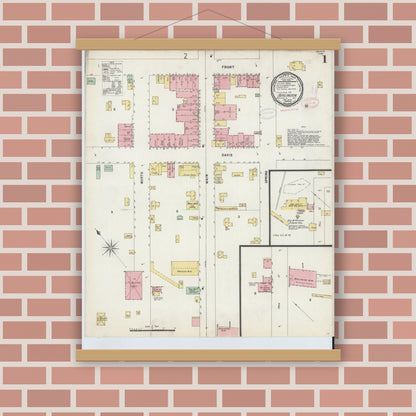 Old map wall art mockup — magnetic wood frame on brick wall — Sanborn Fire Insurance Map from Burlington, Alamance County, North Carolina (1898) - Complete Map Set