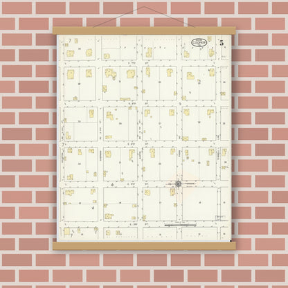 Old map wall art mockup — magnetic wood frame on brick wall — Sanborn Fire Insurance Map from Cooper, Delta County, Texas (1914), Sheet #0005