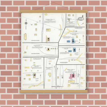 Old map wall art mockup — magnetic wood frame on brick wall — Sanborn Fire Insurance Map from Buhl, Saint Louis County, Minnesota (1917), Sheet #0004