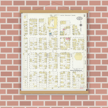 Old map wall art mockup — magnetic wood frame on brick wall — Sanborn Fire Insurance Map from Lakeside, Ottawa County, Ohio (1910), Sheet #0002