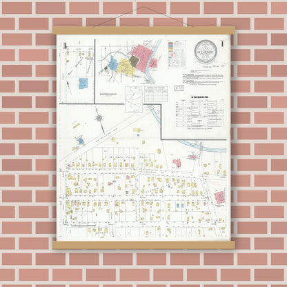 Old map wall art mockup — magnetic wood frame on brick wall — Sanborn Fire Insurance Map from McHenry, McHenry County, Illinois (1933) - Complete Map Set