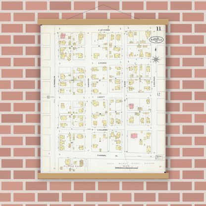 Old map wall art mockup — magnetic wood frame on brick wall — Sanborn Fire Insurance Map from Kirksville, Adair County, Missouri (1906), Sheet #0011
