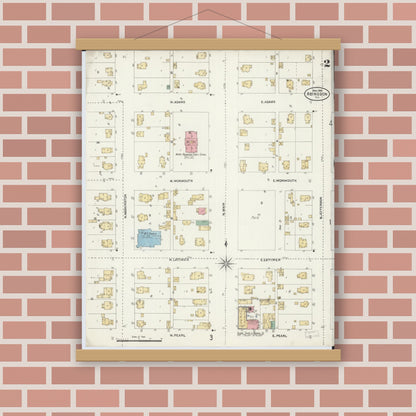 Old map wall art mockup — magnetic wood frame on brick wall — Sanborn Fire Insurance Map from Abingdon, Knox County, Illinois (1906), Sheet #0002
