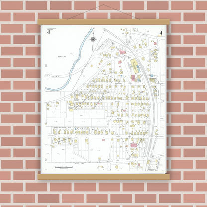 Old map wall art mockup — magnetic wood frame on brick wall — Sanborn Fire Insurance Map from Caldwell, Noble County, Ohio (1948), Sheet #0004