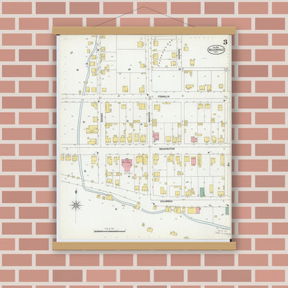 Old map wall art mockup — magnetic wood frame on brick wall — Sanborn Fire Insurance Map from Nelsonville, Athens County, Ohio (1900), Sheet #0003
