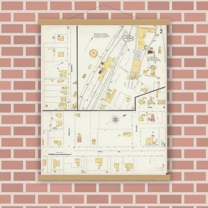 Old map wall art mockup — magnetic wood frame on brick wall — Sanborn Fire Insurance Map from Live Oak, Suwanee County, Florida (1903), Sheet #0007