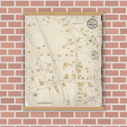 Old map wall art mockup — magnetic wood frame on brick wall — Sanborn Fire Insurance Map from Absecon, Atlantic County, New Jersey (1906), Sheet #0001