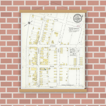 Old map wall art mockup — magnetic wood frame on brick wall — Sanborn Fire Insurance Map from Glen Campbell, Indiana County, Pennsylvania (1910) - Complete Map Set