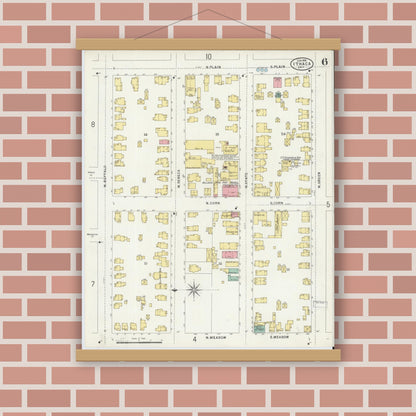 Old map wall art mockup — magnetic wood frame on brick wall — Sanborn Fire Insurance Map from Ithaca, Tompkins County, New York (1898), Sheet #0006
