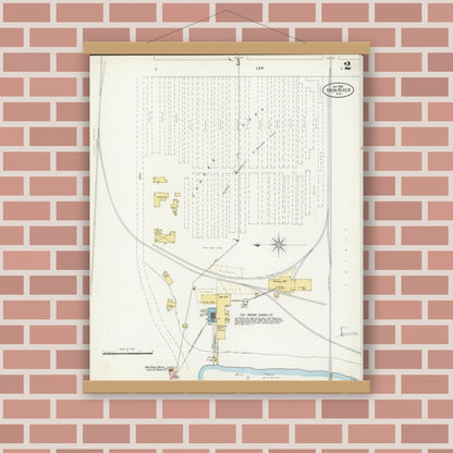 Old map wall art mockup — magnetic wood frame on brick wall — Sanborn Fire Insurance Map from Iron River, Bayfield County, Wisconsin (1898), Sheet #0002
