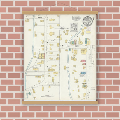 Old map wall art mockup — magnetic wood frame on brick wall — Sanborn Fire Insurance Map from Prattsburgh, Steuben County, New York (1906) - Complete Map Set
