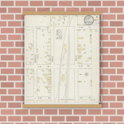 Old map wall art mockup — magnetic wood frame on brick wall — Sanborn Fire Insurance Map from Northern Pacific Junction, Carlton County, Minnesota (1885), Sheet #0001