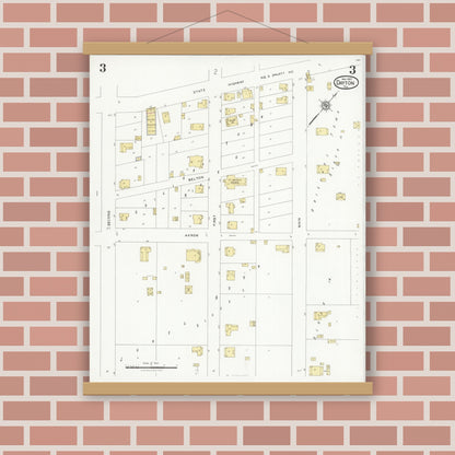 Old map wall art mockup — magnetic wood frame on brick wall — Sanborn Fire Insurance Map from Dayton, Liberty County, Texas (1927), Sheet #0003
