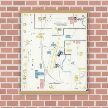 Old map wall art mockup — magnetic wood frame on brick wall — Sanborn Fire Insurance Map from Hancock, Houghton County, Michigan (1907), Sheet #0018