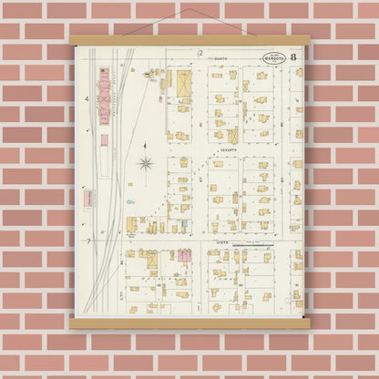 Old map wall art mockup — magnetic wood frame on brick wall — Sanborn Fire Insurance Map from Mendota, La Salle County, Illinois (1897), Sheet #0008