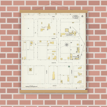 Old map wall art mockup — magnetic wood frame on brick wall — Sanborn Fire Insurance Map from Live Oak, Suwanee County, Florida (1903), Sheet #0006