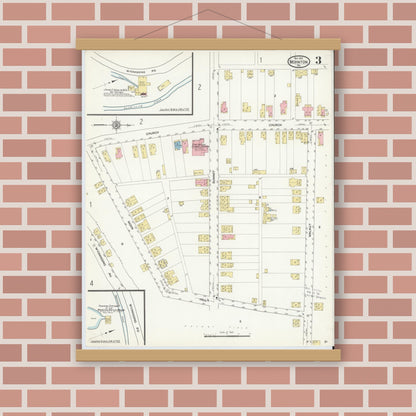 Old map wall art mockup — magnetic wood frame on brick wall — Sanborn Fire Insurance Map from Mohnton, Berks County, Pennsylvania (1912), Sheet #0003