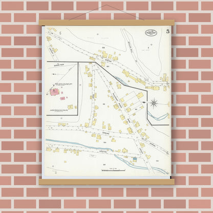 Old map wall art mockup — magnetic wood frame on brick wall — Sanborn Fire Insurance Map from Pomeroy, Meigs County, Ohio (1908), Sheet #0005