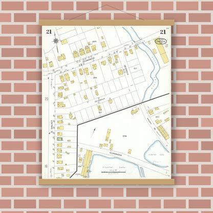 Old map wall art mockup — magnetic wood frame on brick wall — Sanborn Fire Insurance Map from Oneida, Madison County, New York (1923), Sheet #0021