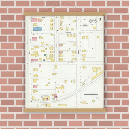 Old map wall art mockup — magnetic wood frame on brick wall — Sanborn Fire Insurance Map from Flemington, Hunterdon County, New Jersey (1902), Sheet #0003