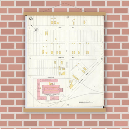 Old map wall art mockup — magnetic wood frame on brick wall — Sanborn Fire Insurance Map from Hamilton, Butler County, Ohio (1899), Sheet #0059