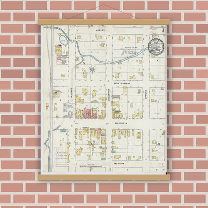 Old map wall art mockup — magnetic wood frame on brick wall — Sanborn Fire Insurance Map from Gillespie, Macoupin County, Illinois (1894) - Complete Map Set