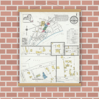 Old map wall art mockup — magnetic wood frame on brick wall — Sanborn Fire Insurance Map from Easthampton, Suffolk County, New York (1920) - Complete Map Set