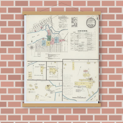 Old map wall art mockup — magnetic wood frame on brick wall — Sanborn Fire Insurance Map from Holland, Ottawa County, Michigan (1889) - Complete Map Set