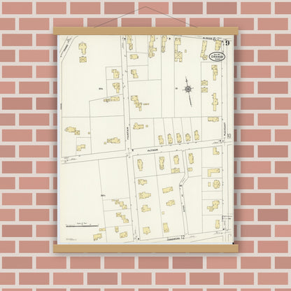 Old map wall art mockup — magnetic wood frame on brick wall — Sanborn Fire Insurance Map from Orange, Franklin County, Massachusetts (1911), Sheet #0009