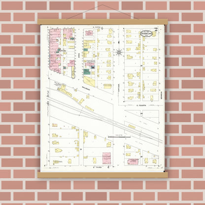 Old map wall art mockup — magnetic wood frame on brick wall — Sanborn Fire Insurance Map from Storm Lake, Buena Vista County, Iowa (1909), Sheet #0002