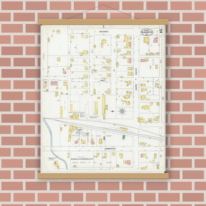 Old map wall art mockup — magnetic wood frame on brick wall — Sanborn Fire Insurance Map from Winchester, Scott County, Illinois (1900), Sheet #0002