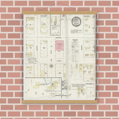 Old map wall art mockup — magnetic wood frame on brick wall — Sanborn Fire Insurance Map from Bryan, Brazos County, Texas (1891) - Complete Map Set