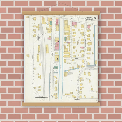 Old map wall art mockup — magnetic wood frame on brick wall — Sanborn Fire Insurance Map from Fultonville, Montgomery County, New York (1906), Sheet #0002