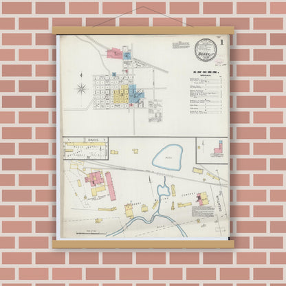 Old map wall art mockup — magnetic wood frame on brick wall — Sanborn Fire Insurance Map from Barry, Pike County, Illinois (1894), Sheet #0001