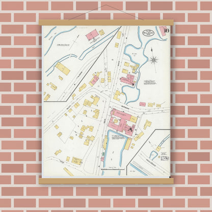 Old map wall art mockup — magnetic wood frame on brick wall — Sanborn Fire Insurance Map from Millbury, Worcester County, Massachusetts (1904), Sheet #0010