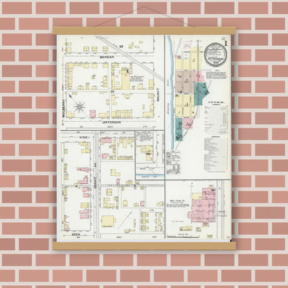 Old map wall art mockup — magnetic wood frame on brick wall — Sanborn Fire Insurance Map from Kittanning, Armstrong County, Pennsylvania (1891) - Complete Map Set