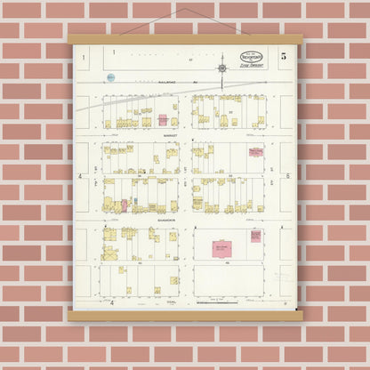 Old map wall art mockup — magnetic wood frame on brick wall — Sanborn Fire Insurance Map from Trevorton Post Office, Northumberland County, Pennsylvania (1913), Sheet #0005