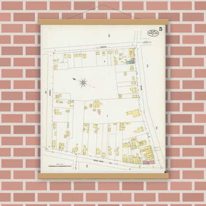 Old map wall art mockup — magnetic wood frame on brick wall — Sanborn Fire Insurance Map from Babylon, Suffolk County, New York (1902), Sheet #0005