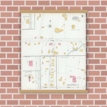 Old map wall art mockup — magnetic wood frame on brick wall — Sanborn Fire Insurance Map from Cornwall, Orange County, New York (1905), Sheet #0005