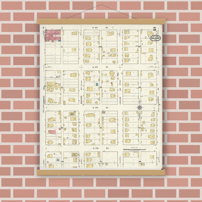 Old map wall art mockup — magnetic wood frame on brick wall — Sanborn Fire Insurance Map from Dalhart, Dallam And Hartley County, Texas (1920), Sheet #0005