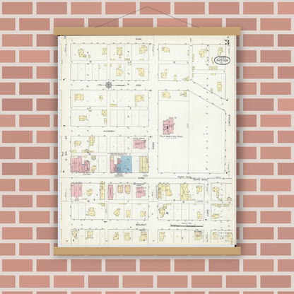 Old map wall art mockup — magnetic wood frame on brick wall — Sanborn Fire Insurance Map from Arthur, Moultrie And Douglas Counties, Illinois (1914), Sheet #0003