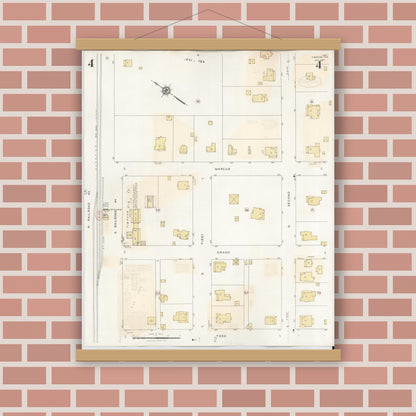 Old map wall art mockup — magnetic wood frame on brick wall — Sanborn Fire Insurance Map from Timpson, Shelby County, Texas (1941), Sheet #0004