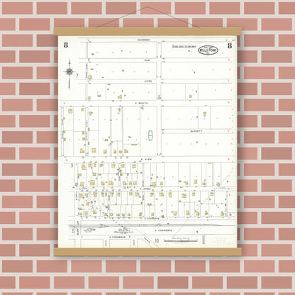 Old map wall art mockup — magnetic wood frame on brick wall — Sanborn Fire Insurance Map from Wills Point, Van Zandt County, Texas (1923), Sheet #0008