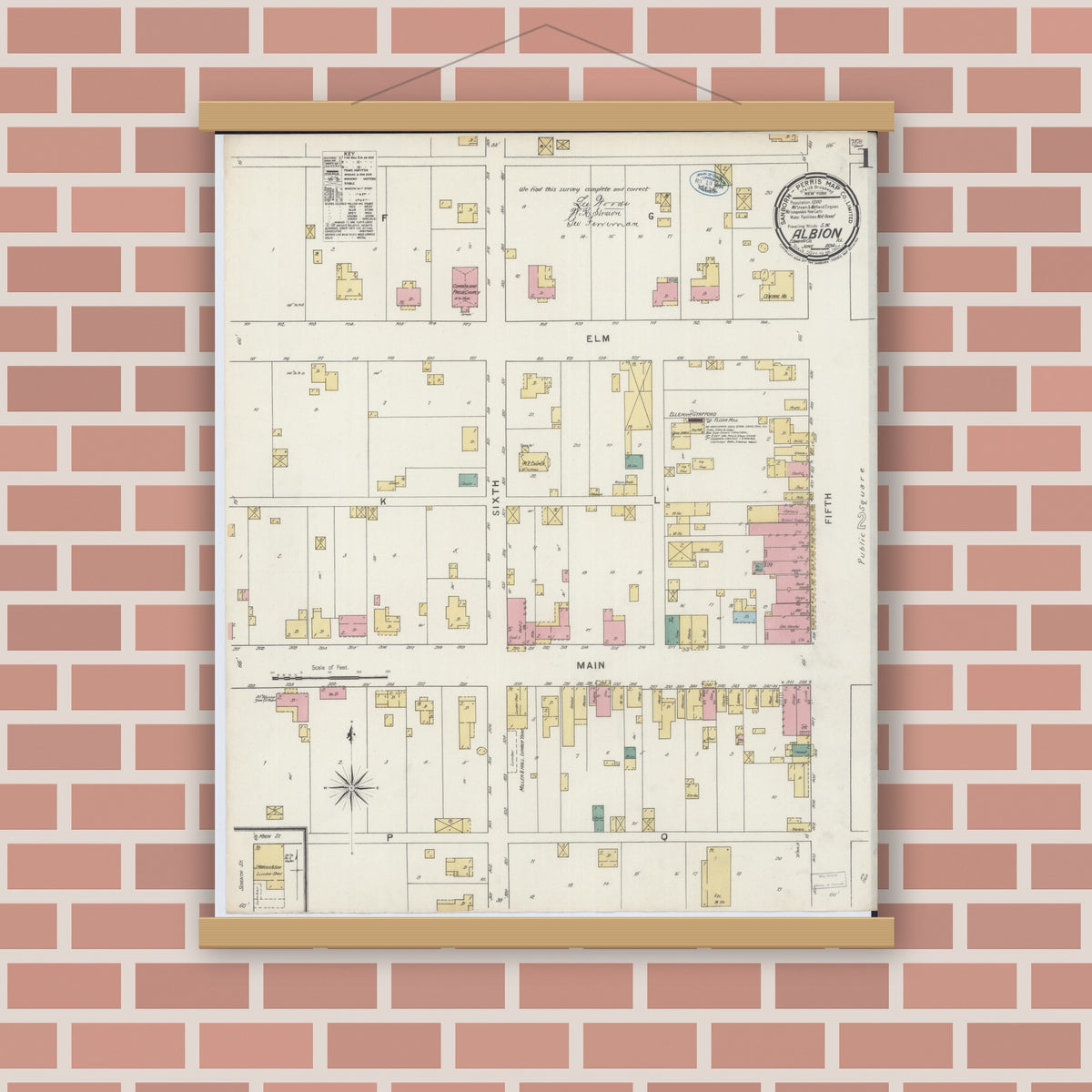 Old map wall art mockup — magnetic wood frame on brick wall — Sanborn Fire Insurance Map from Albion, Edwards County, Illinois (1894) - Complete Map Set