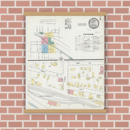 Old map wall art mockup — magnetic wood frame on brick wall — Sanborn Fire Insurance Map from Fairport, Monroe County, New York (1892) - Complete Map Set