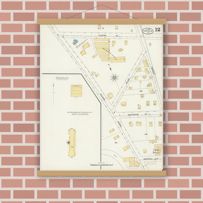 Old map wall art mockup — magnetic wood frame on brick wall — Sanborn Fire Insurance Map from Nyack, Rockland County, New York. (1903), Sheet #0012