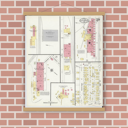 Old map wall art mockup — magnetic wood frame on brick wall — Sanborn Fire Insurance Map from East Liverpool, Columbiana County, Ohio (1913), Sheet #0029